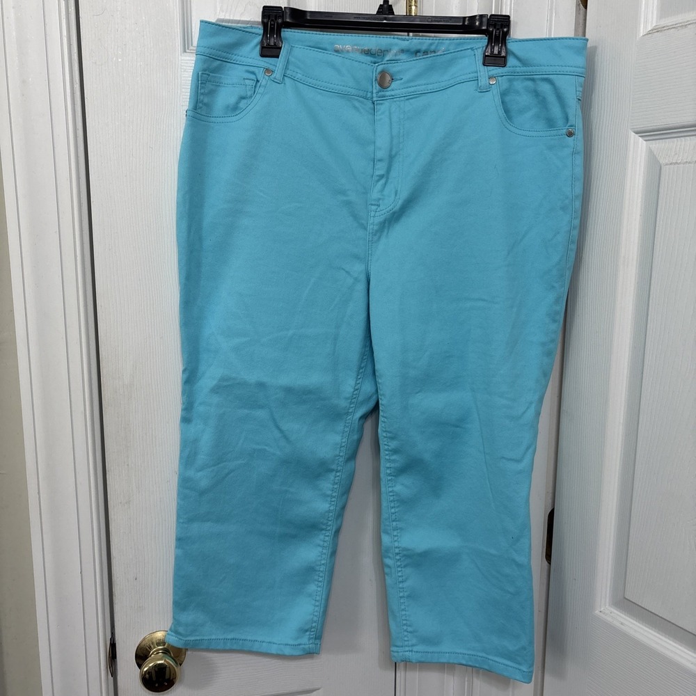 Avenue Denim Womens Capri Pants Aqua Blue Stretch Cotton Blend Size 18 High Rise